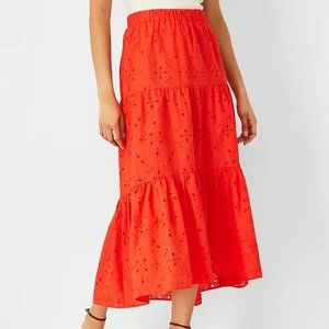 Ann Taylor Eyelet Tiered High-Low Maxi Skirt